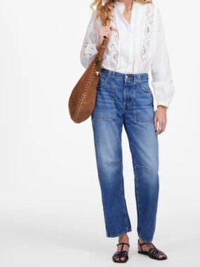 Madewell The Petite Darted Barrel Leg Denim Jean Kingsmark Wash 29P